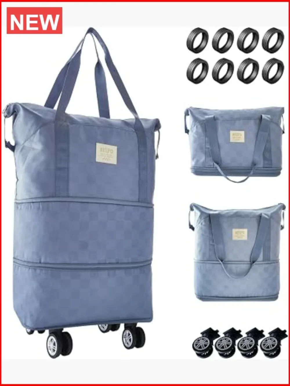 Expandable Foldable Travel Duffel Bag with Wheels - Lightweight Nylon Carry-On